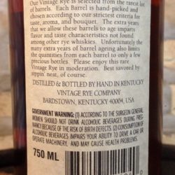 vintage rye whiskey 21 year back label